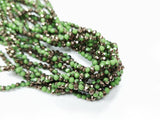 Glass beads 3x4mm faceted rondelle, Solid Apple Green x Half Plated bronze color | 玻璃珠, 3x4mm, 切面扁珠, 實色蘋果綠X半鍍古銅色