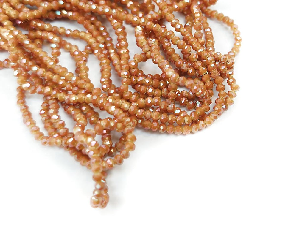 Glass beads, 2x3mm faceted rondelle, Yellow with orange color plated | 玻璃珠, 2x3mm, 切面扁珠, 鍍面橙黃色