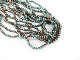 Glass beads 3x4mm faceted rondelle, Solid Cyan x Half Plated bronze color | 玻璃珠, 3x4mm, 切面扁珠, 實色淺寶藍X半鍍古銅色