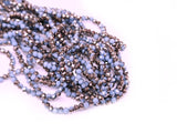 Glass beads 3x4mm faceted rondelle, Solid Slate Blue x Half Plated bronze color | 玻璃珠, 3x4mm, 切面扁珠, 實色藍色X半鍍古銅色