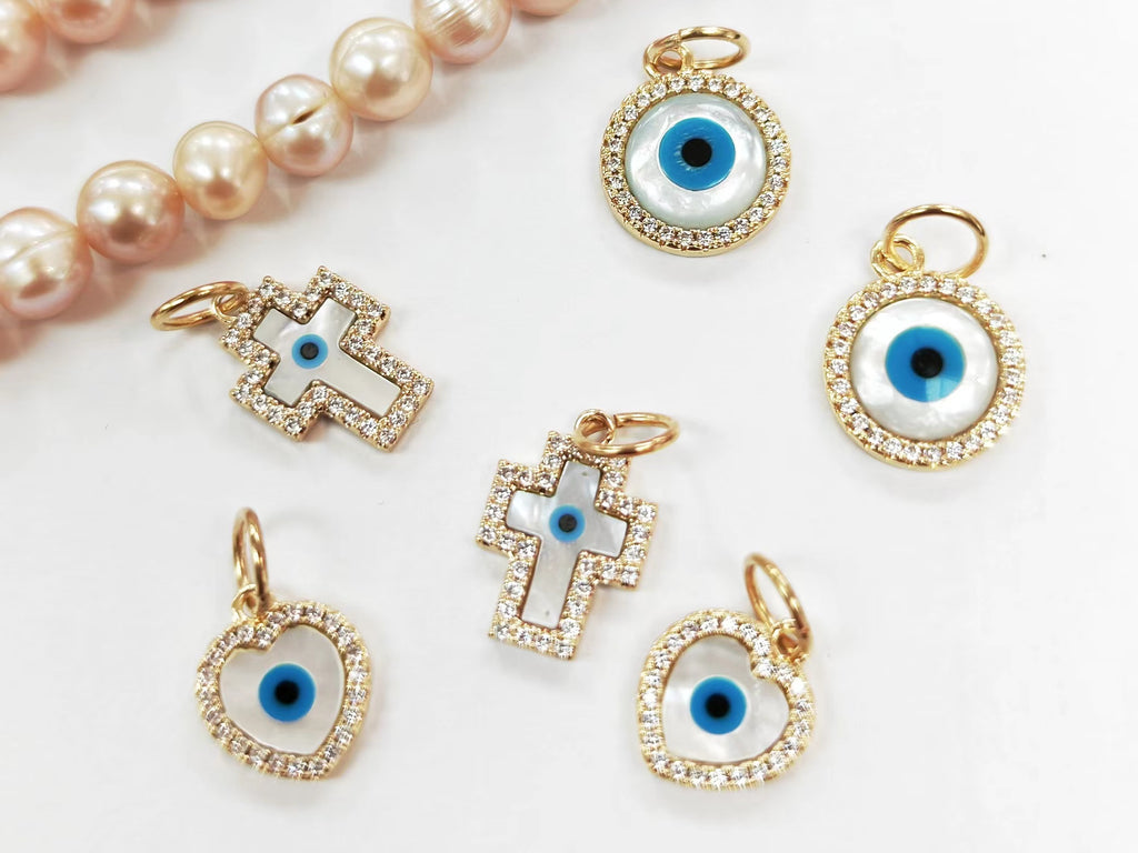 Charm, Evil eye, Cubic Zirconia & MOP | 鋯石&貝殼吊墜, 惡魔之眼, 方晶鋯石