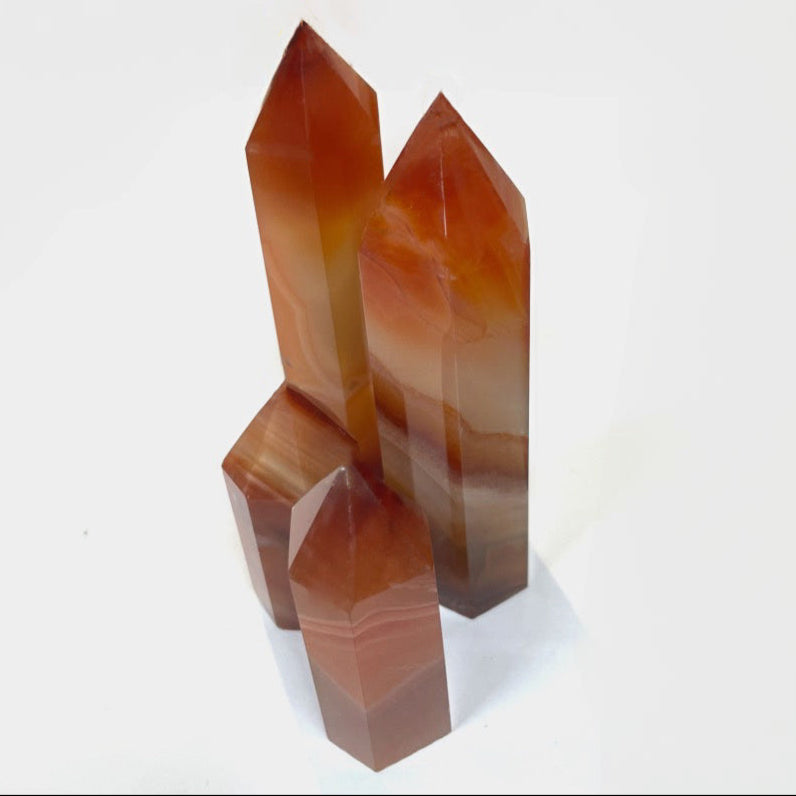 Polished Quartz Crystal Points, Red agate 水晶柱, 紅瑪瑙