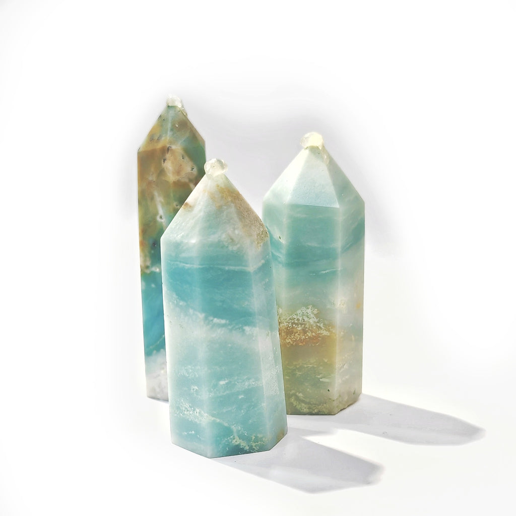 Polished Quartz Crystal Points, Caribbean Calcite 水晶柱, 加勒比藍方解石