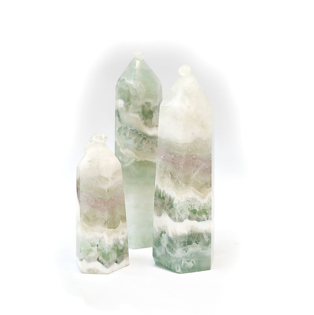 Polished Quartz Crystal Points, Fluorite 水晶柱, 螢石