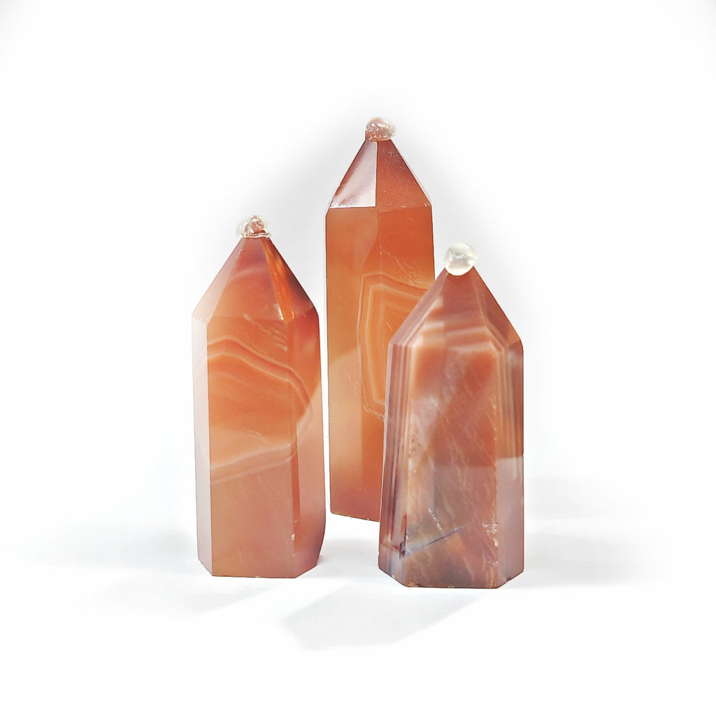 Polished Quartz Crystal Points, Red agate 水晶柱, 紅瑪瑙