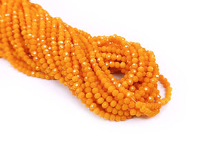 玻璃珠, 3x4mm, 切面扁珠, 實色橙色, 110粒