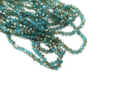 Glass beads 3x4mm faceted rondelle, Translucent turquoise x Half Plated Jasmine yellow | 玻璃珠, 3x4mm, 切面扁珠, 藍綠色X半鍍淡黃