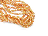 Glass beads 3x4mm faceted rondelle, Beige x Half Plated Topaz color | 玻璃珠, 3x4mm, 切面扁珠, 米黃X半鍍琥珀金色