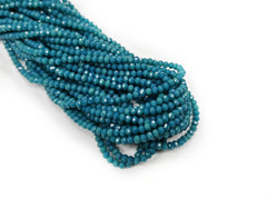 Glass beads, 3x3.5mm faceted rondelle, Translucent teal, 110 pcs | 玻璃珠, 3x3.5mm, 切面扁珠, 果凍孔藍色, 110粒
