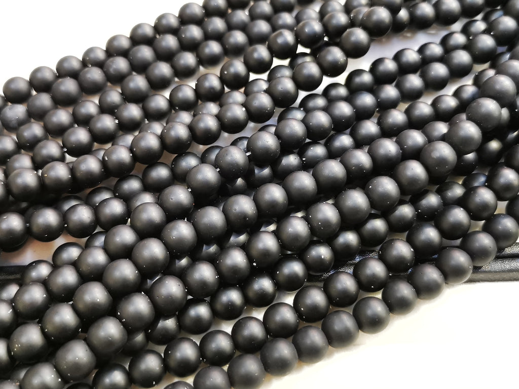 Bead, Glass pearl, matte black | 玻璃珠, 啞黑色