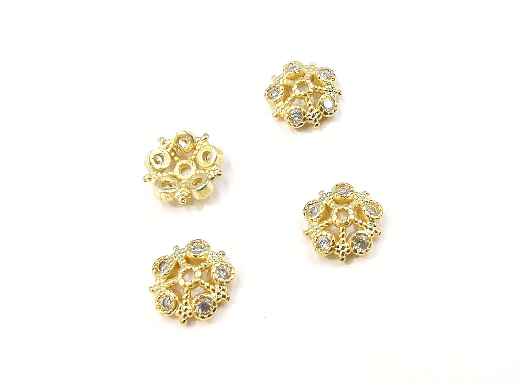 Brass Cap, Cubic Zirconia, 10mm, 2 pcs |  銅珠蓋, 鋯石, 10mm, 2個