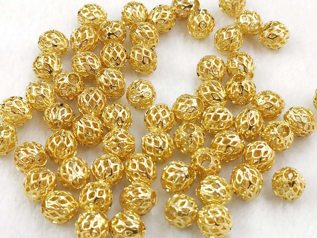 Bead, Brass, 7.5mm round, 12 pcs | 銅珠, 7.5mm通花銅珠, 12個