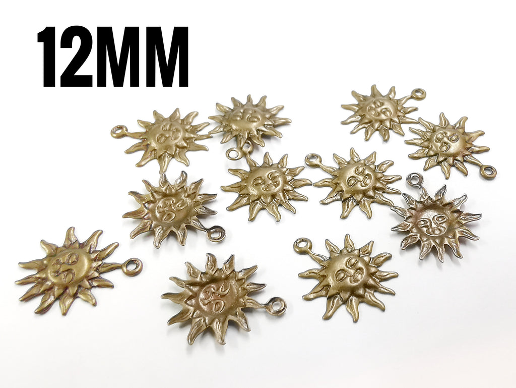 Brass Charm, Sun pattern, 12mm, 30 pcs | 圓銅片, 太陽, 12mm, 青古銅, 30個