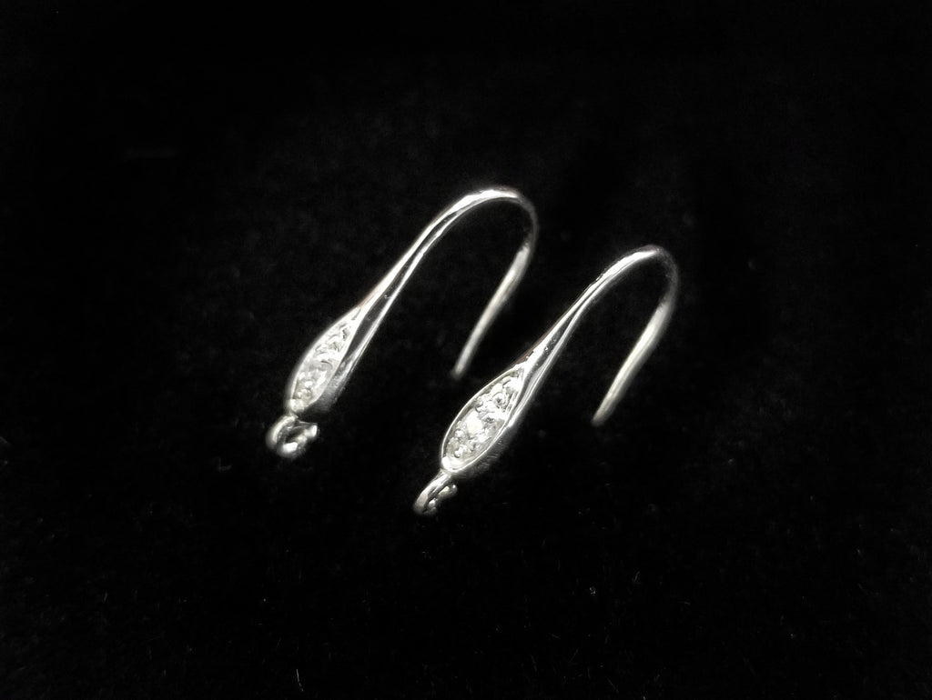 Earring Hook, Sterling Silver, Platinum color, clear CZ stones | 925銀閃石耳勾, 有圈