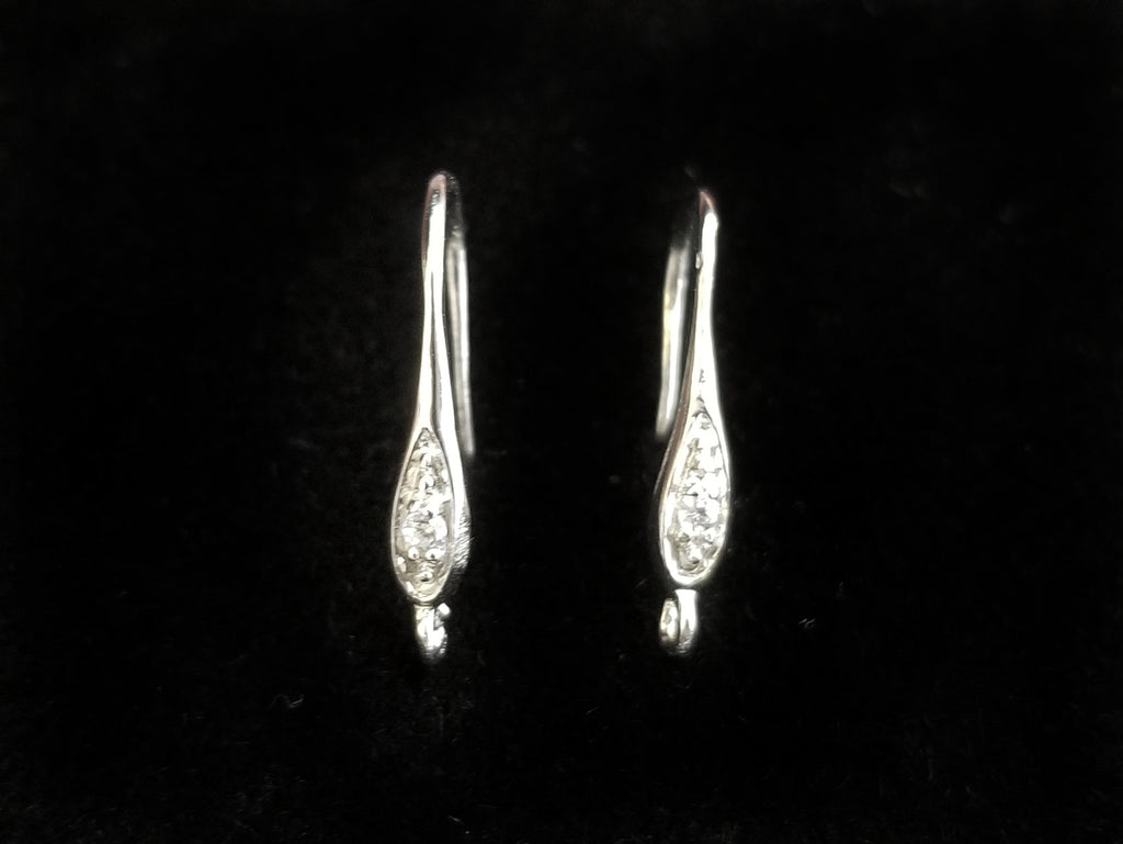 Earring Hook, Sterling Silver, Platinum color, clear CZ stones | 925銀閃石耳勾, 有圈