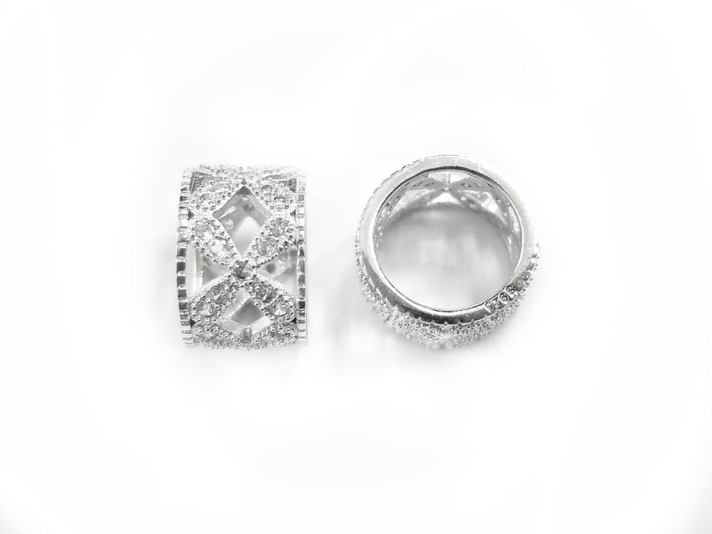 Spacer, Sterling Silver, 7x11mm, Cross Pattern, Cubic Zirconia | 925銀閃石隔珠, 7x11mm