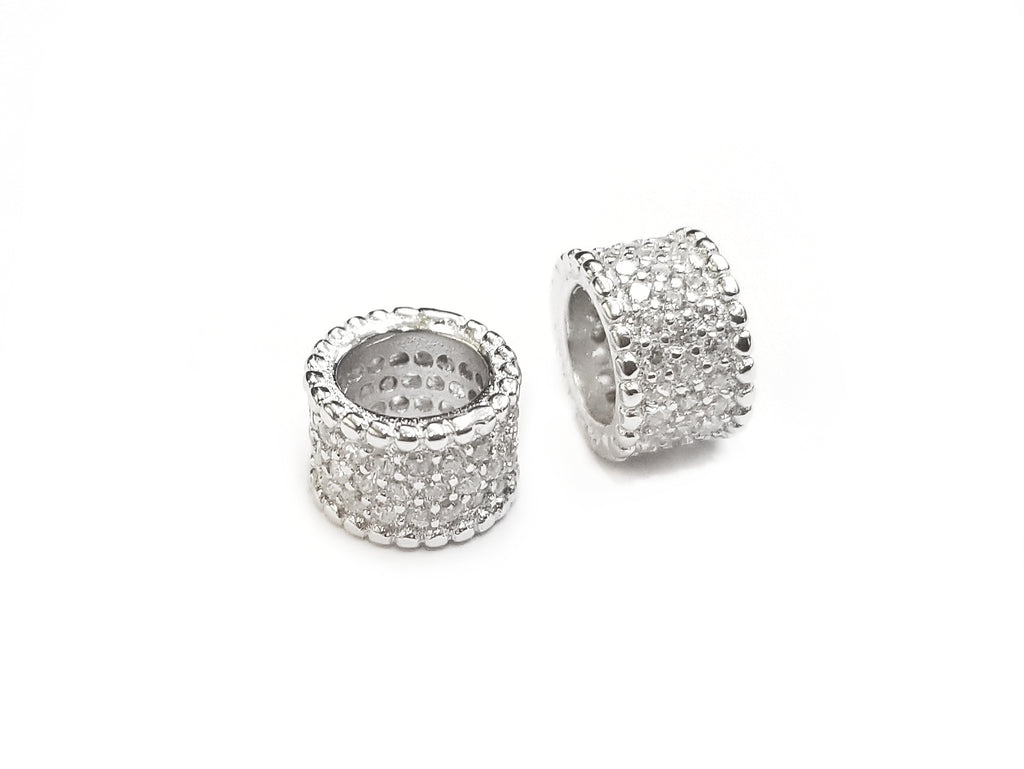 Spacer, Sterling Silver, 5x8m, Cubic Zirconia | 925銀閃石隔珠, 5x8mm