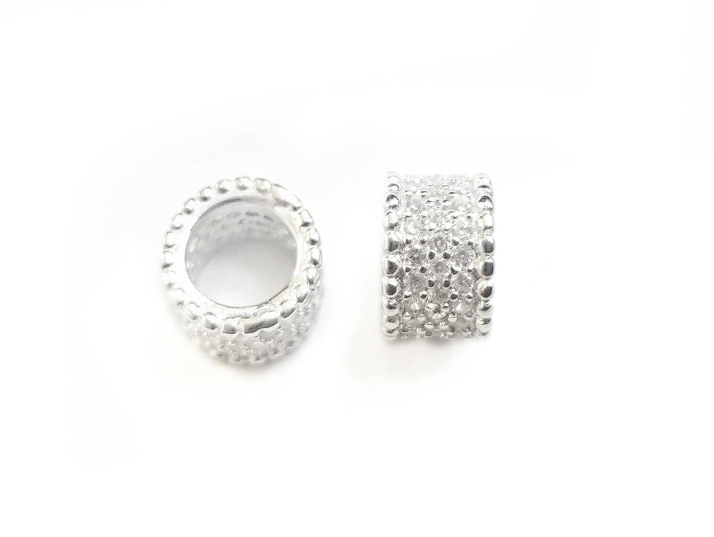 Spacer, Sterling Silver, 5x8m, Cubic Zirconia | 925銀閃石隔珠, 5x8mm