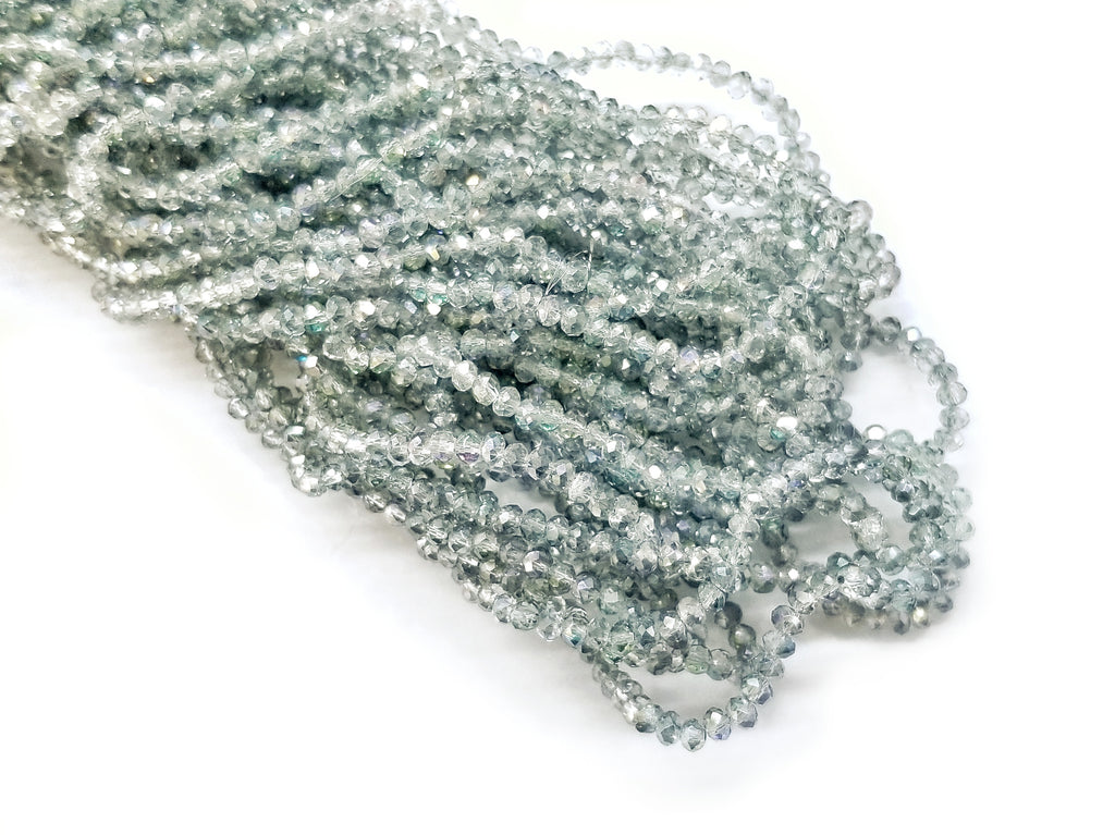 Glass beads, 3x3.5mm faceted rondelle, Iridescent Blue-green (#82) | 玻璃珠, 3x3.5mm, 切面扁珠, 藍綠彩 (#82)