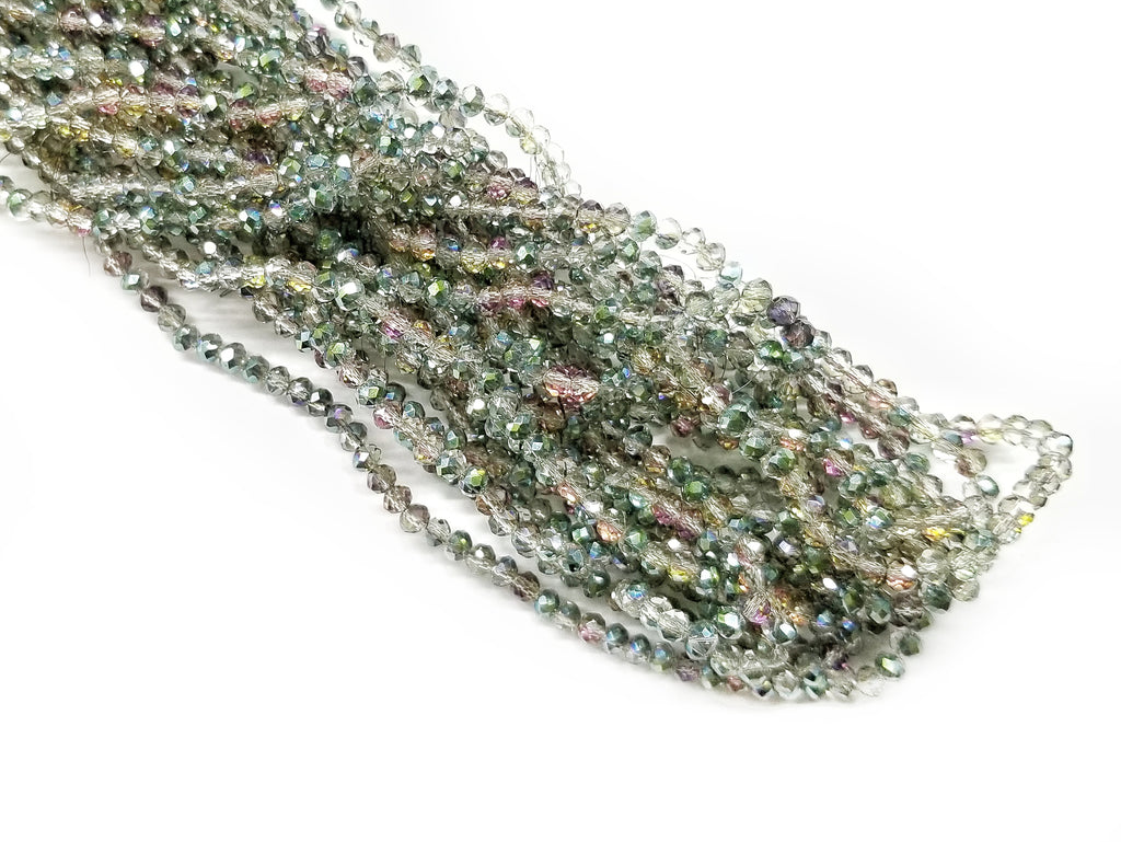 Glass beads, 3x3.5mm faceted rondelle, Iridescent #80 | 玻璃珠, 3x3.5mm, 切面扁珠, 五彩#80