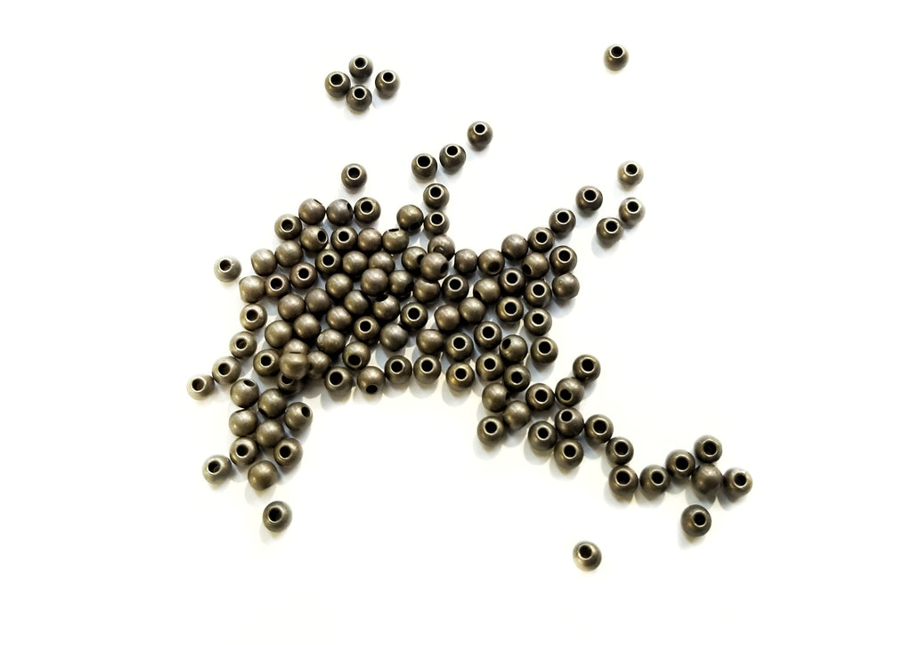 Bead, Brass, 3mm, Solid Ball, Dark Antique Brass | 3mm圓形實心銅珠, 深古銅色