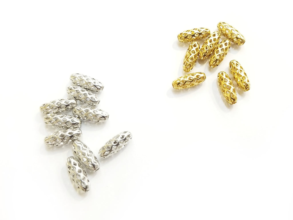 Bead, Brass, 3.8x10mm, Long Oval | 3.8x10mm通花銅珠