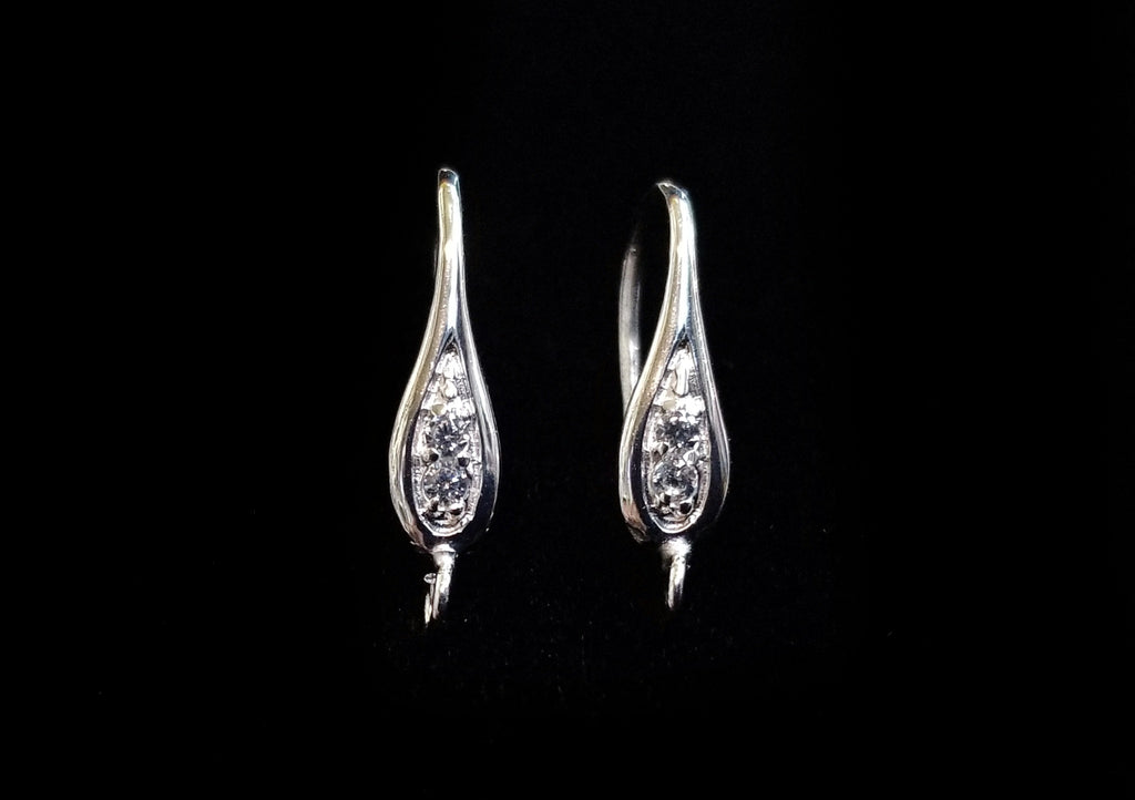 Earring Hook, Sterling Silver, Platinum color, clear CZ stones | 925銀閃石耳勾, 有圈