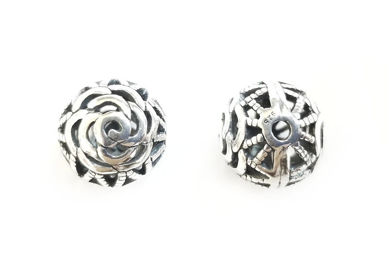 通花銀珠, 12mm, 玫瑰花圖案