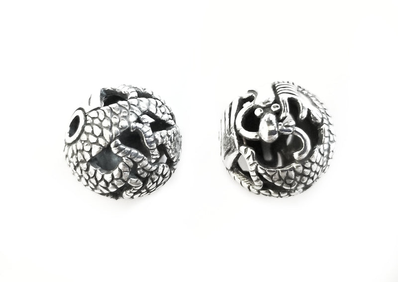 通花銀珠, 14.5mm, 龍花紋