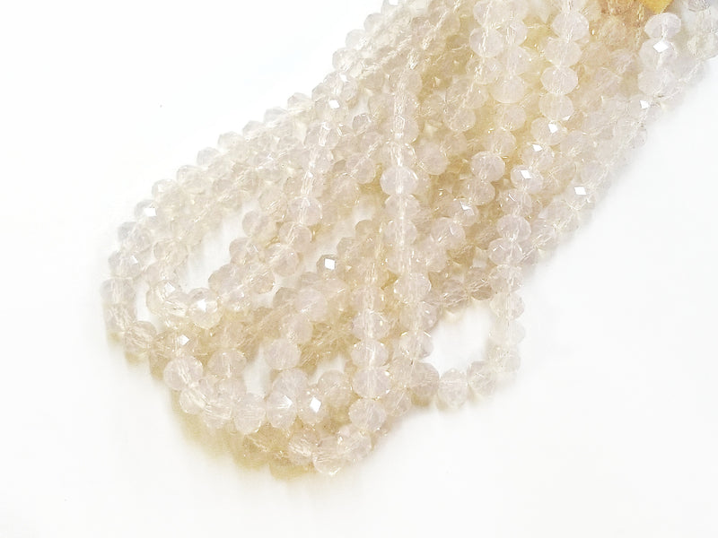 玻璃珠, 5x6mm, 切面扁珠, 半透淡粉 (#515)