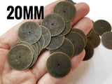 Clearance, Brass sequins, 20mm, centre hole, 18pcs | 特價, 圓銅片, 20mm, 中孔, 18個