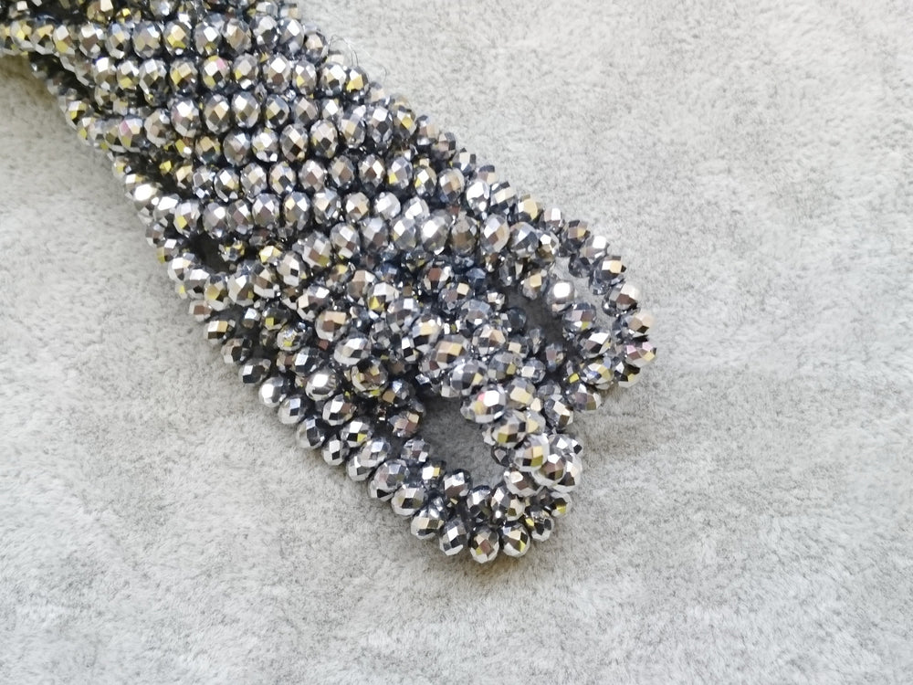 3x4mm faceted rondelle glass beads, Metallic Silver (#31) - amakeit bead 天富