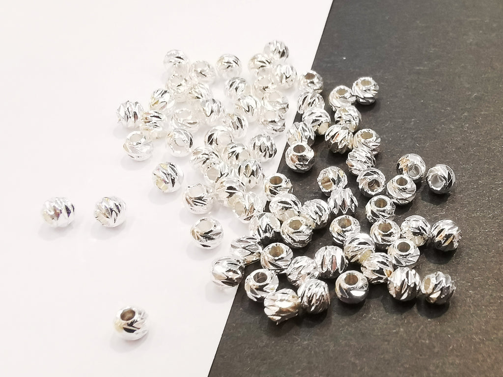 Brass beads, 4mm, faceted cut round, 30 pcs | 銅珠, 4mm實心切面銅珠, 30個