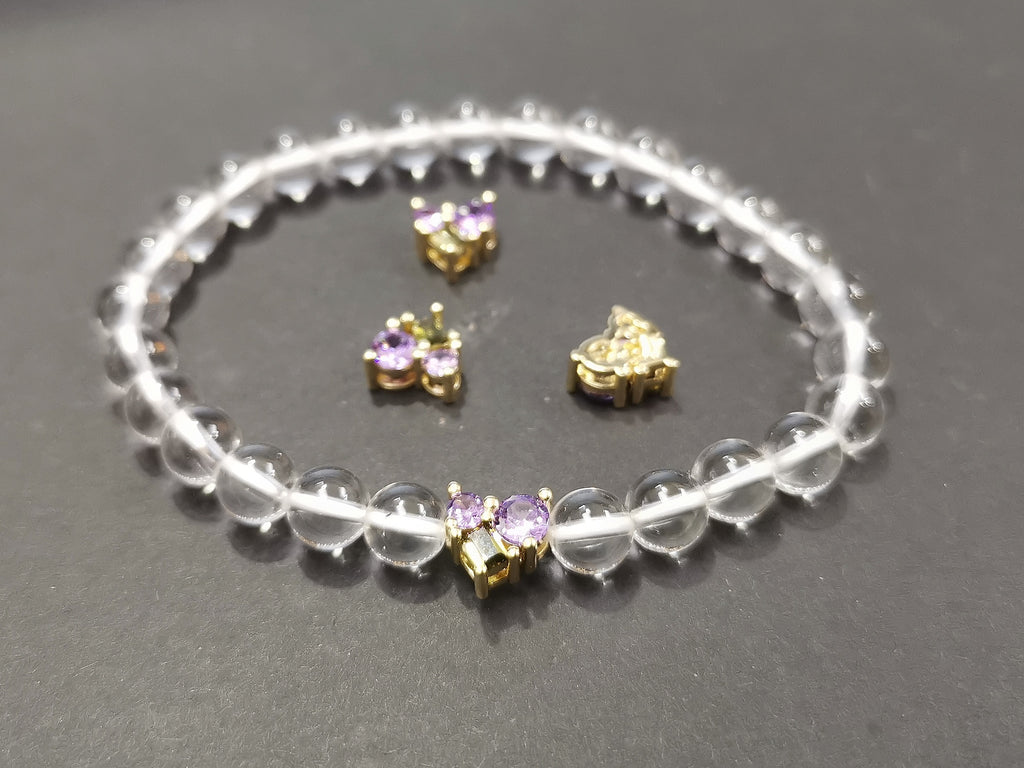 Bead, Brass, Cubic Zirconia Bead, 8mm | 心形銅珠,  方晶鋯石, 8mm