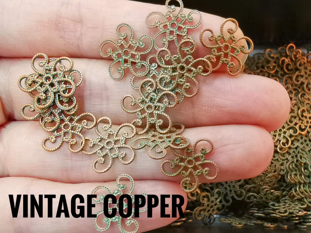 Brass Charm, 5-petal flowers, 13.5mm, 24 pcs | 圓銅片, 花形, 13.5m, 24個