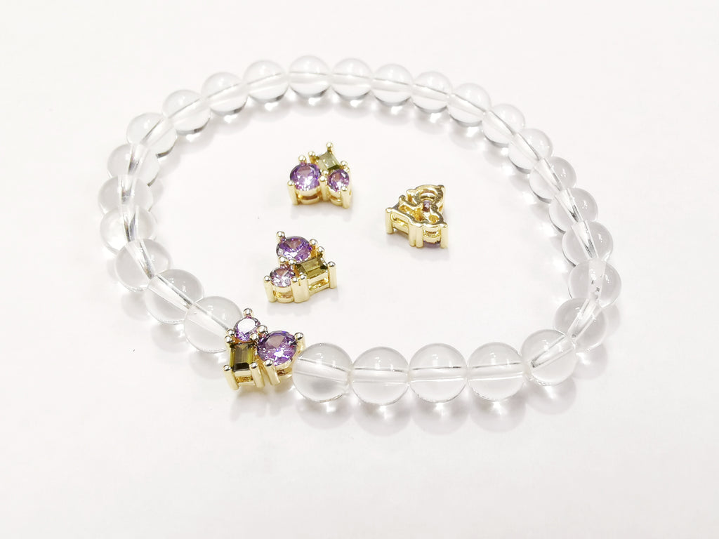 Bead, Brass, Cubic Zirconia Bead, 8mm | 心形銅珠,  方晶鋯石, 8mm