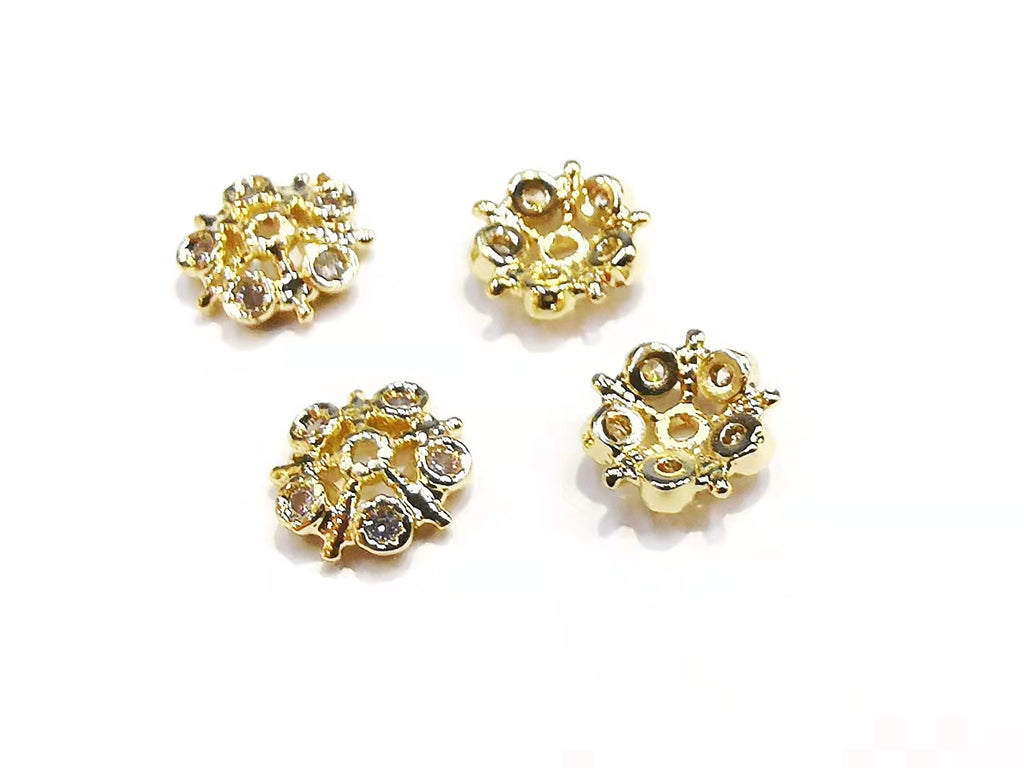 Brass Cap, Cubic Zirconia, 8mm, 2 pcs |  銅珠蓋, 鋯石, 8mm, 2個