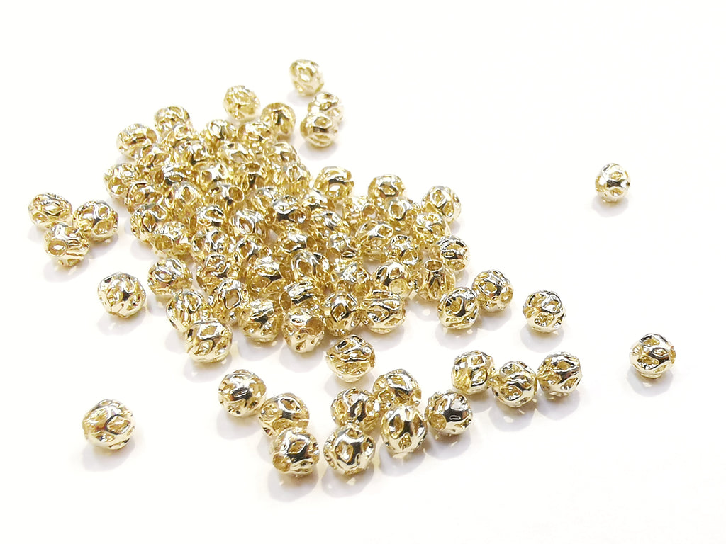 Bead, Brass, 4mm round, 30 pcs | 銅珠, 4mm通花銅珠, 30個