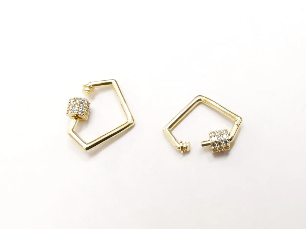 Clasp, screw lock, brass, Cubic Zirconia  | 銅扣, 螺絲扣, 方晶鋯石