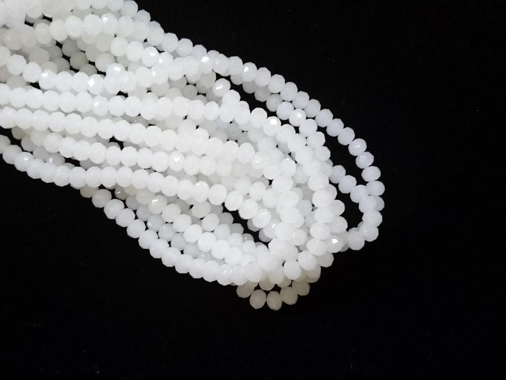 3x4mm faceted rondelle glass beads, Translucent Off White (#49) - amakeit bead 天富