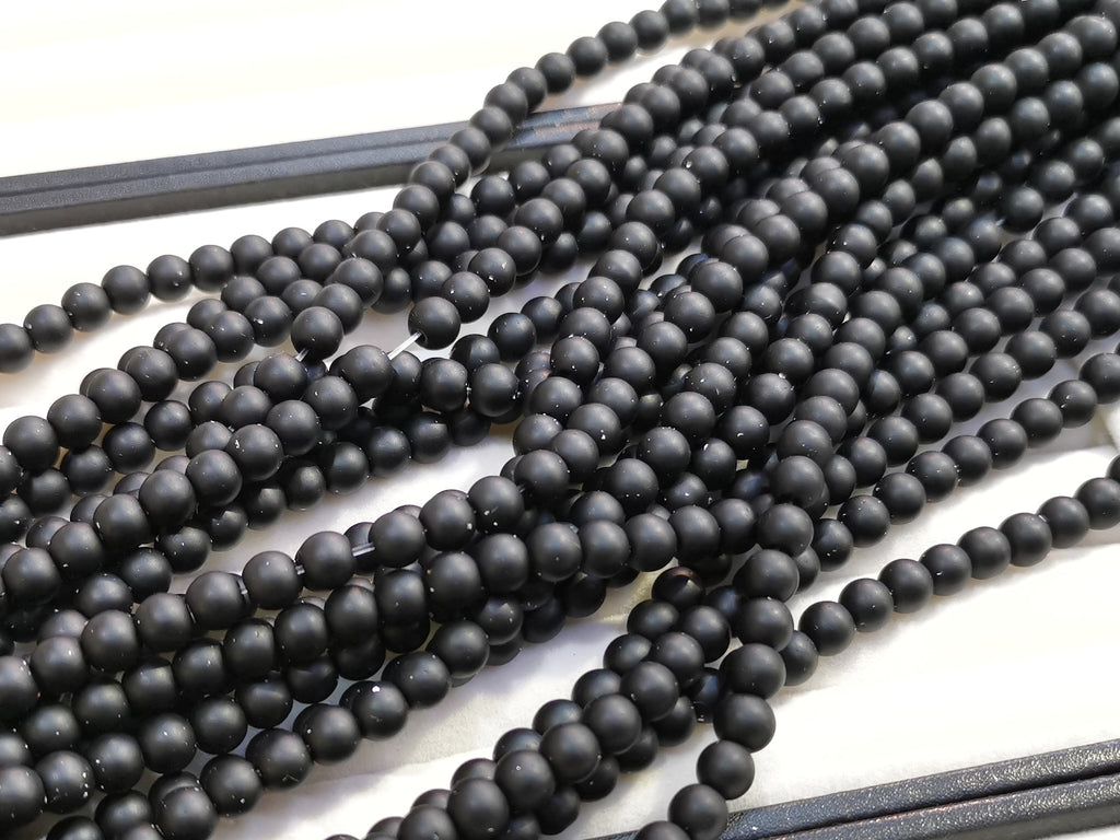 Bead, Glass pearl, matte black | 玻璃珠, 啞黑色