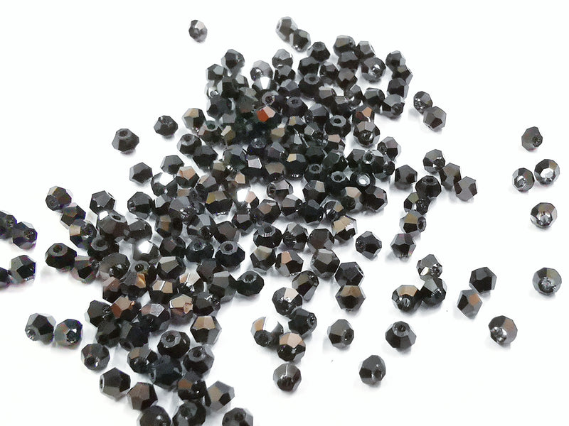 雙尖水晶玻璃, 3mm, 黑色鍍光, 144粒