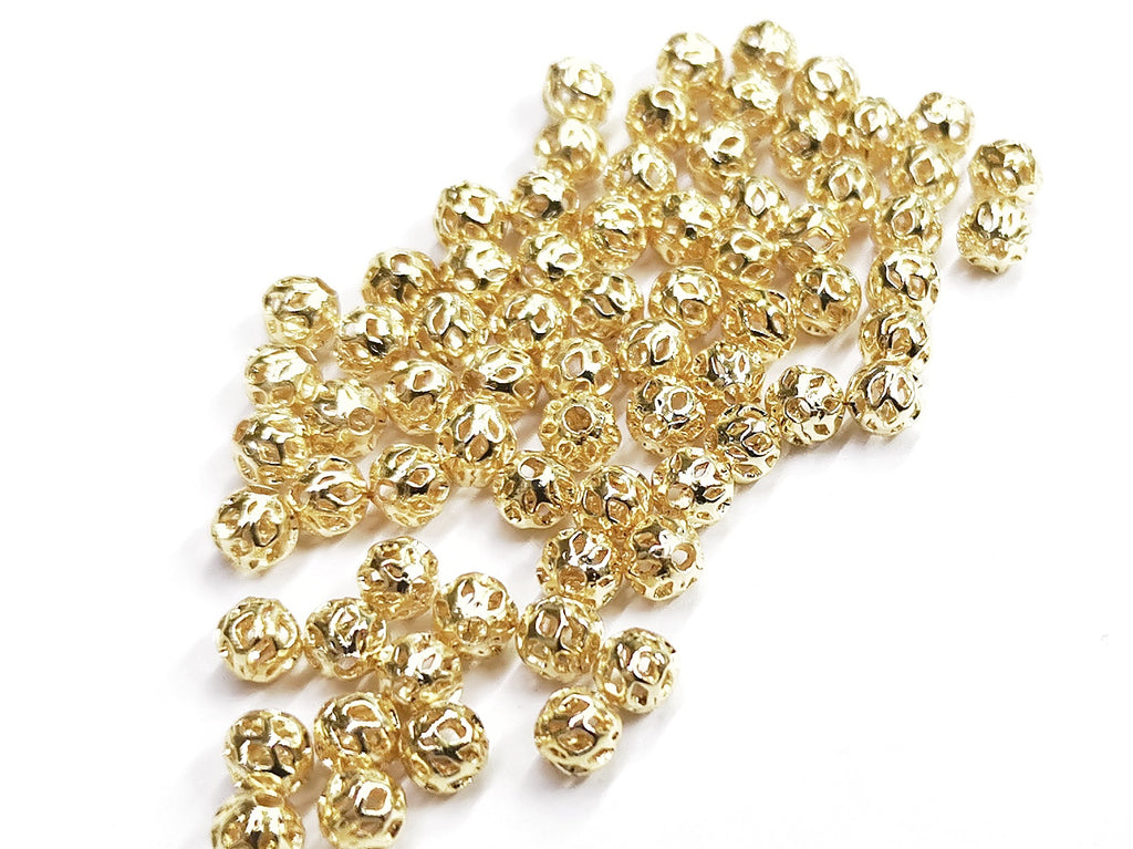 Bead, Brass, 5mm round, 30 pcs | 銅珠, 5mm通花銅珠, 30個