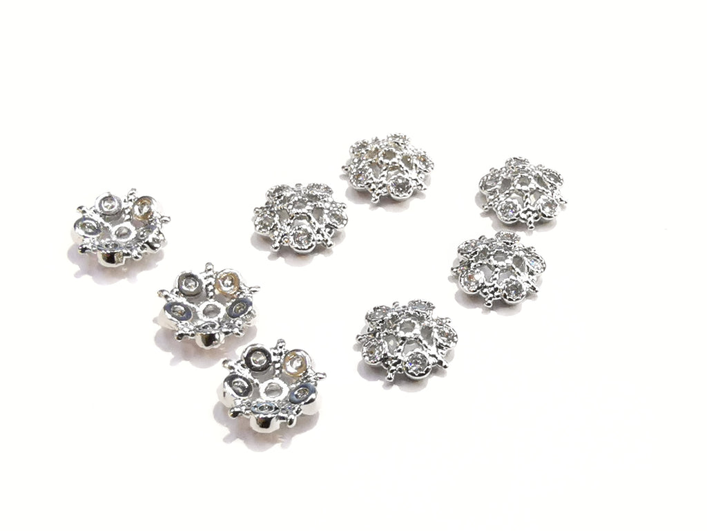 Brass Cap, Cubic Zirconia, 8mm, 2 pcs |  銅珠蓋, 鋯石, 8mm, 2個