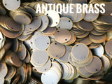Clearance, Brass sequins, 13mm, 2 holes, 50 pcs | 特價, 圓銅片, 13mm, 雙孔, 50個