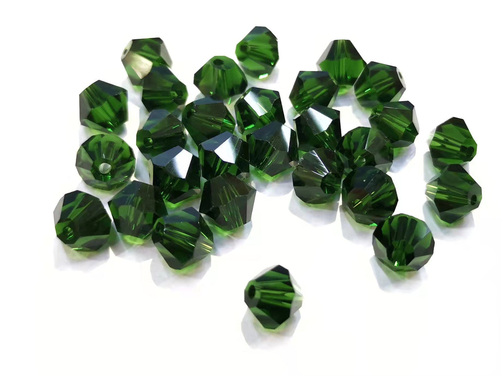 Bicone Glass Bead, 8mm, Green, 36pcs | 雙尖水晶玻璃, 8mm, 綠, 36粒