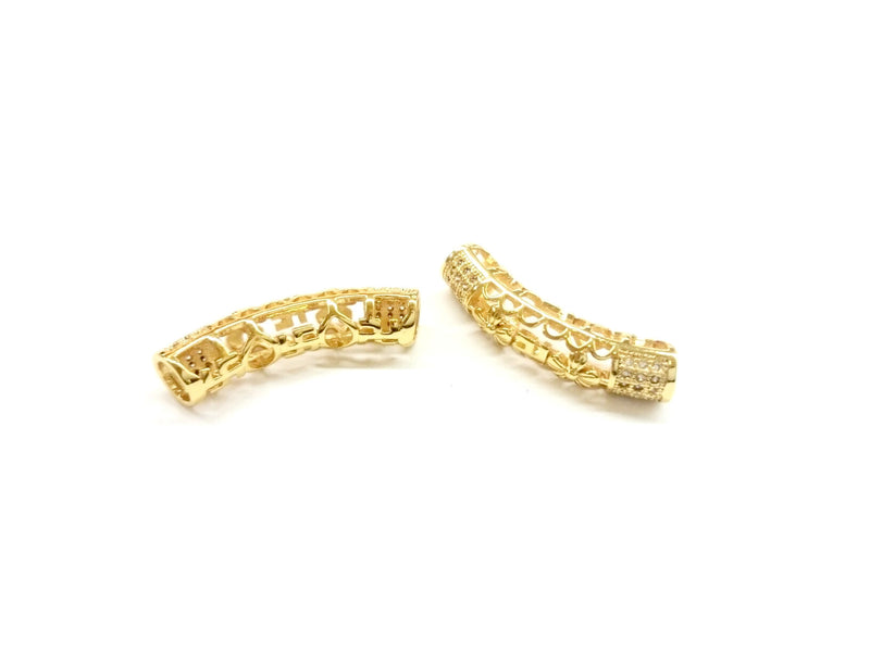 Bugle Findings, 7x30mm Golden Tube, Cubic Zirconia, Price Per Piece - amakeit bead 天富
