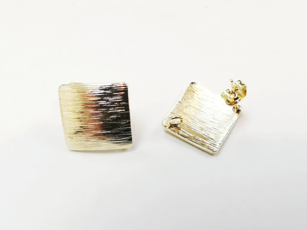 Brass Earring, kit, with ring, 18mm, 1 Pair | 方形銅耳針, 帶圈, 1對
