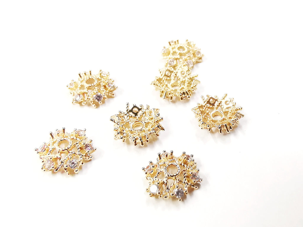 Brass Cap, Cubic Zirconia, 10mm, 2 pcs |  銅珠蓋, 鋯石, 10mm, 2個