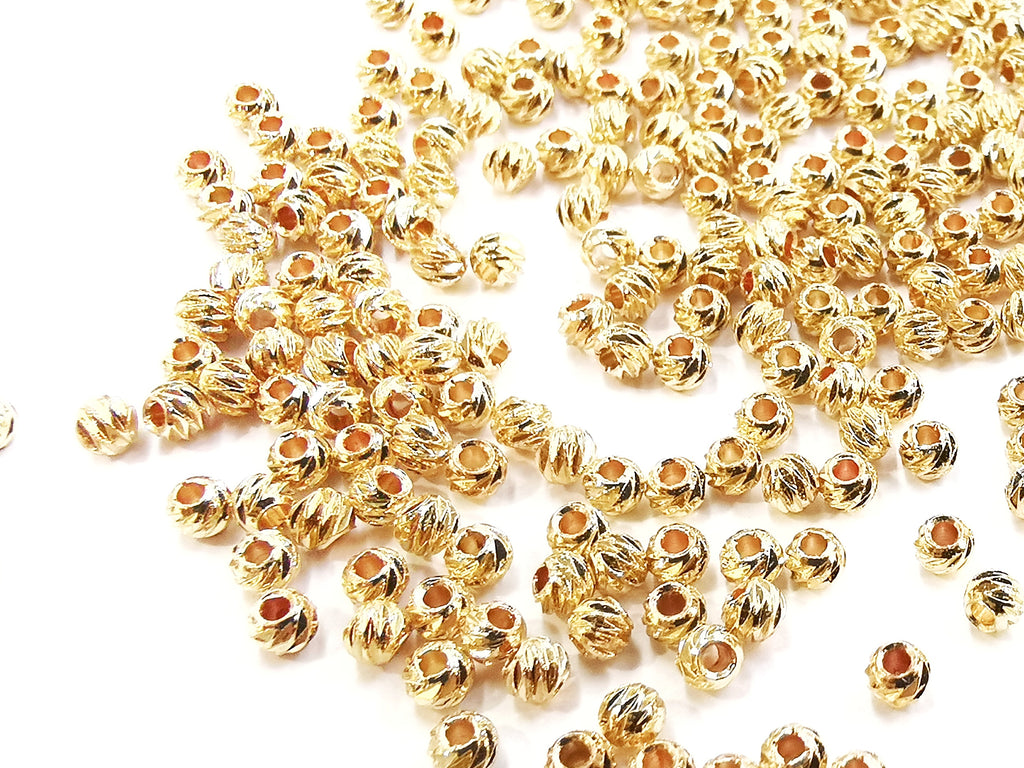 Brass beads, 3mm, faceted cut round, 48 pcs | 銅珠, 3mm實心切面銅珠, 48個